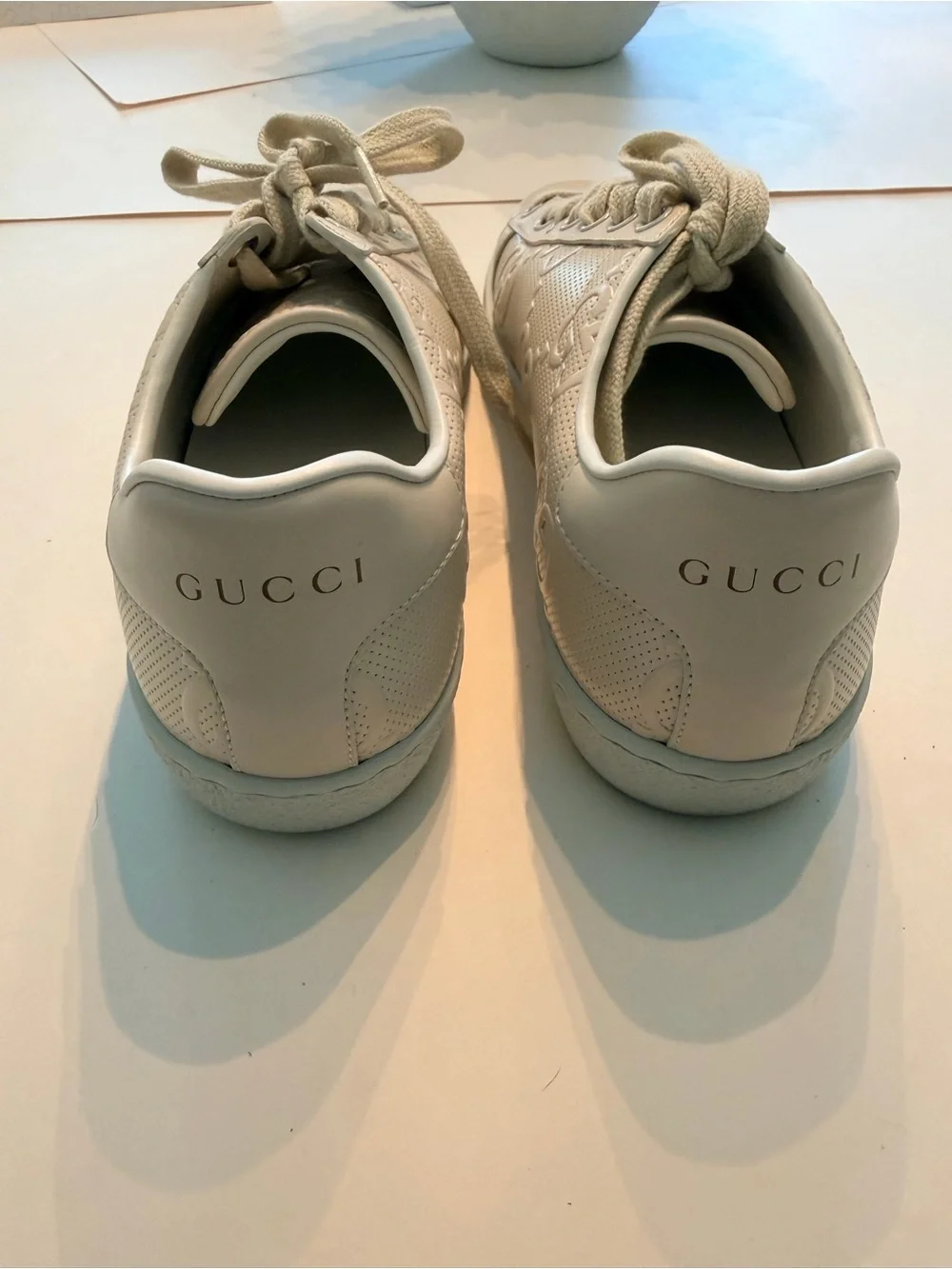 Gucci Cream GG Leather Low-Top Sneakers